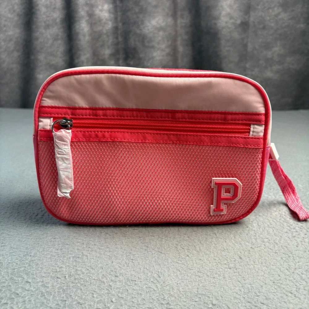 Pink Victoria's Secret Cosmetic Bag Mesh Pouch Wristlet Travel Case Pink NEW